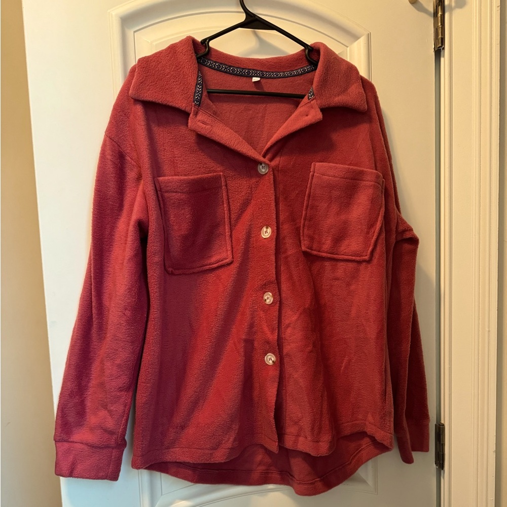 Red Fleece Button-Up Shacket